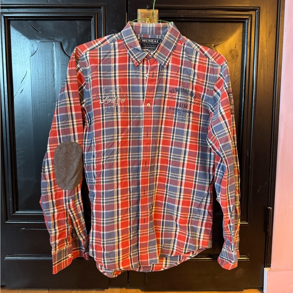 Vibrant Red and Blue Plaid Casual Button Down Shirt - Picture 1 of 3